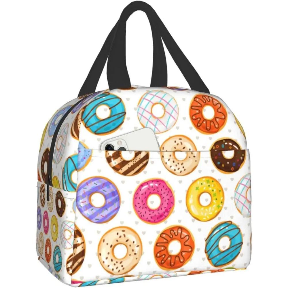 Geantă de prânz dulce Kawaii cu gogoși, pentru călătorii, muncă, bento, reutilizabilă, tip tote, cutii de picnic, genți container izolate pentru femei, bărbați, băieți, fete