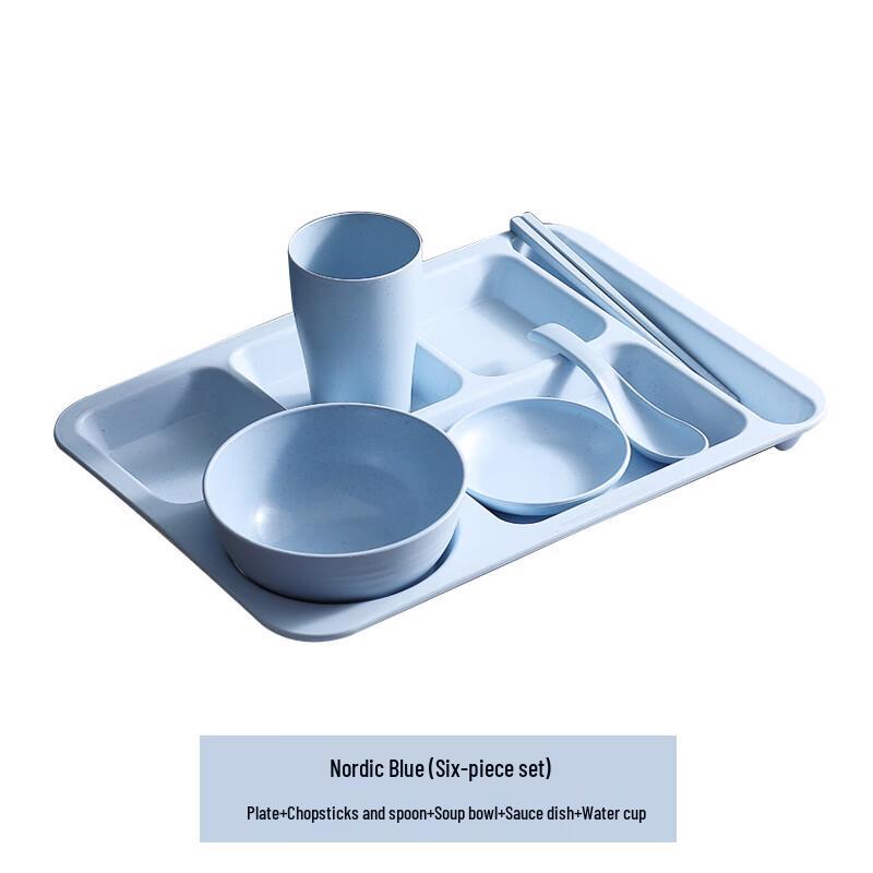 Geteilte Teller-Set mit Schüssel aus Weizenstroh