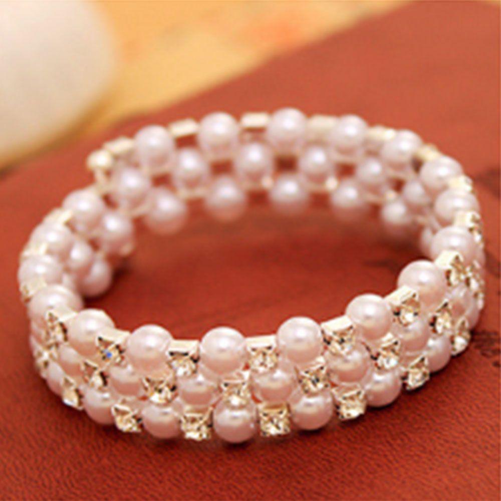 Crystal Women Pendant Charm Beaded Wide Multilayer Bangles Bracelets Pearl