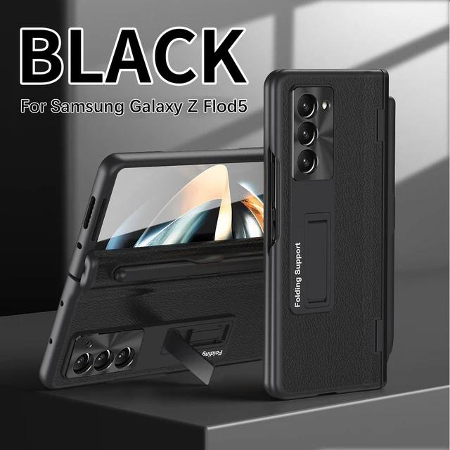 With Touch Pen Case For Samsung Galaxy Z Fold 7 Leather Hinge Fold 6 5 4 Screen Protector Tempered Film Folding Kickstand Cover