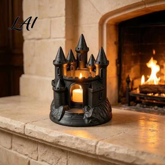 Gothic Style Table Centerpiece 3D Printed Medieval Castle Candle Holder Dark Decorative Holder for Fireplace Candlestick Fantasy Ornament Halloween