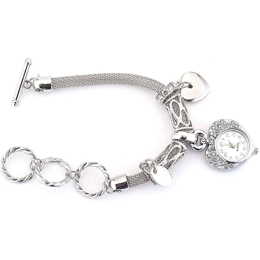 Women Fashion Bracelet Watches Heart-Shaped Dial Clock Quartz Watches with Jewelry Clasp