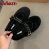 Mode Mode Runde Zehenpartie Damen Mary Janes Ballerinas Pelzschuhe Damen Schnallenriemen Schuhe Warm Damen Ballerinas Flache Schuhe