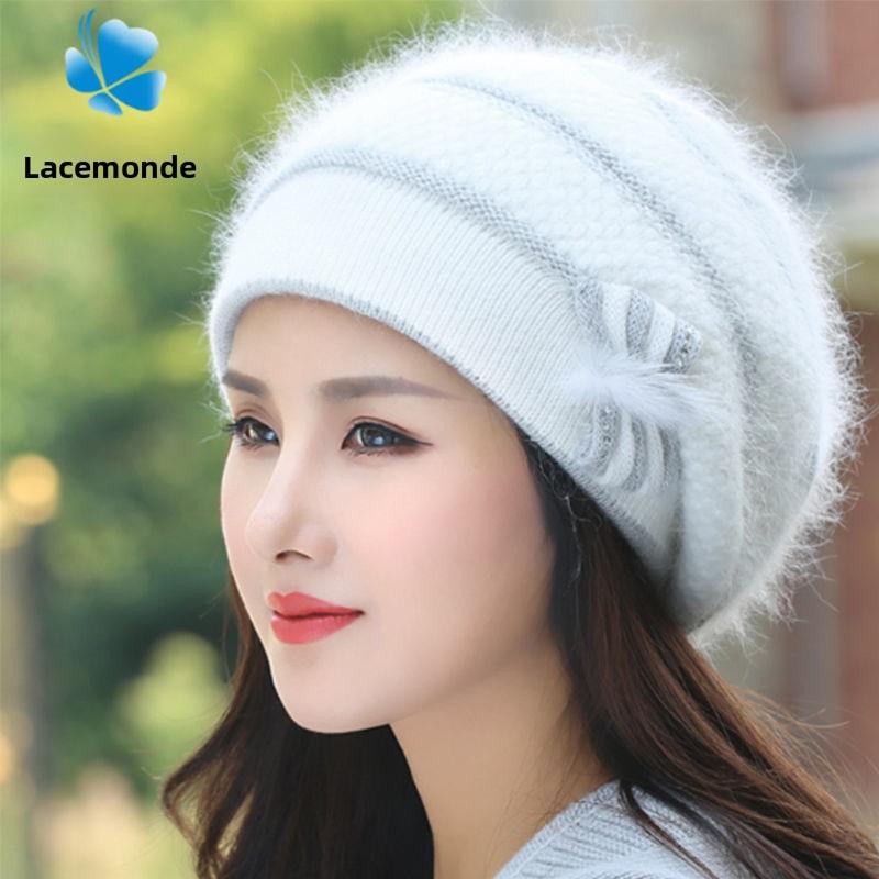 

Вязаная шапка Детская Зимняя из кроличьего пуха Теплая и Облегающая Лицо Плюшевая шапка Модная Женская шапка One Size (55-62CM)