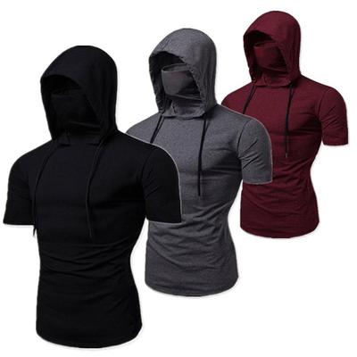 Spring and Autumn Personality Elastic Men's Fashion Ninja Clothes Hooded Casual Short Sleeve Mask T-Shirt