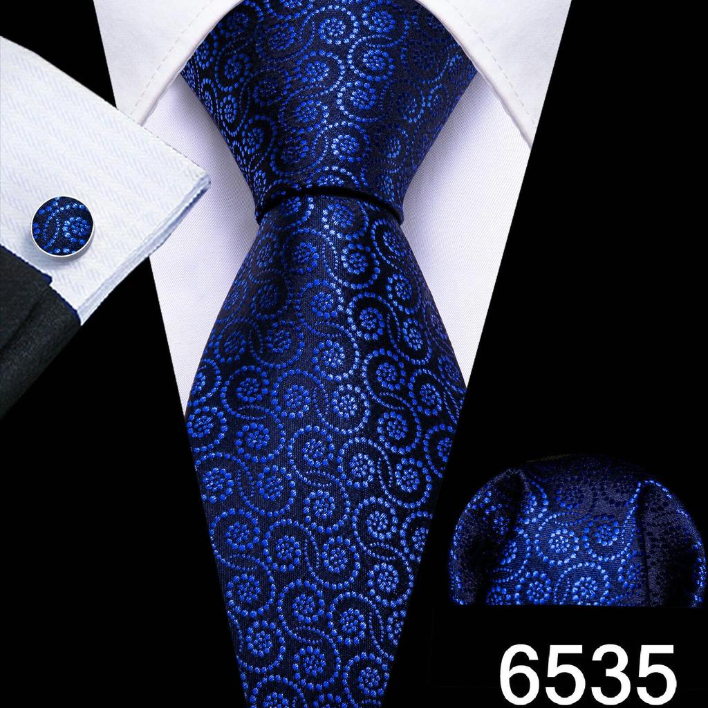 Barry.Wang Necktie Hankerchief Cufflinks Set Violet Paisley Tie Jacquard Woven Wedding