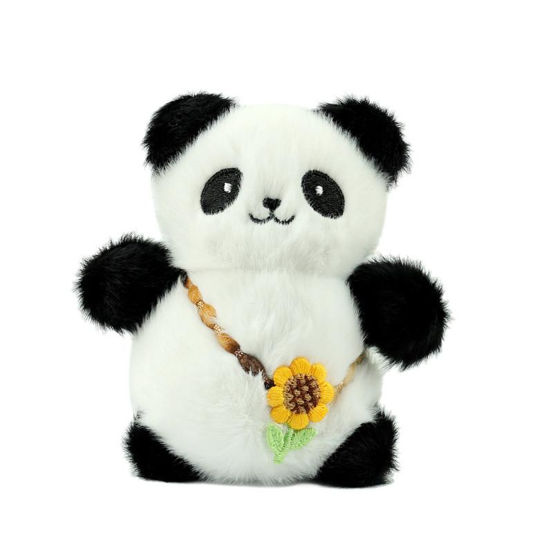 Adorable Plush Panda Keychain Doll For Couples With Colorful Floral Accents 12cm