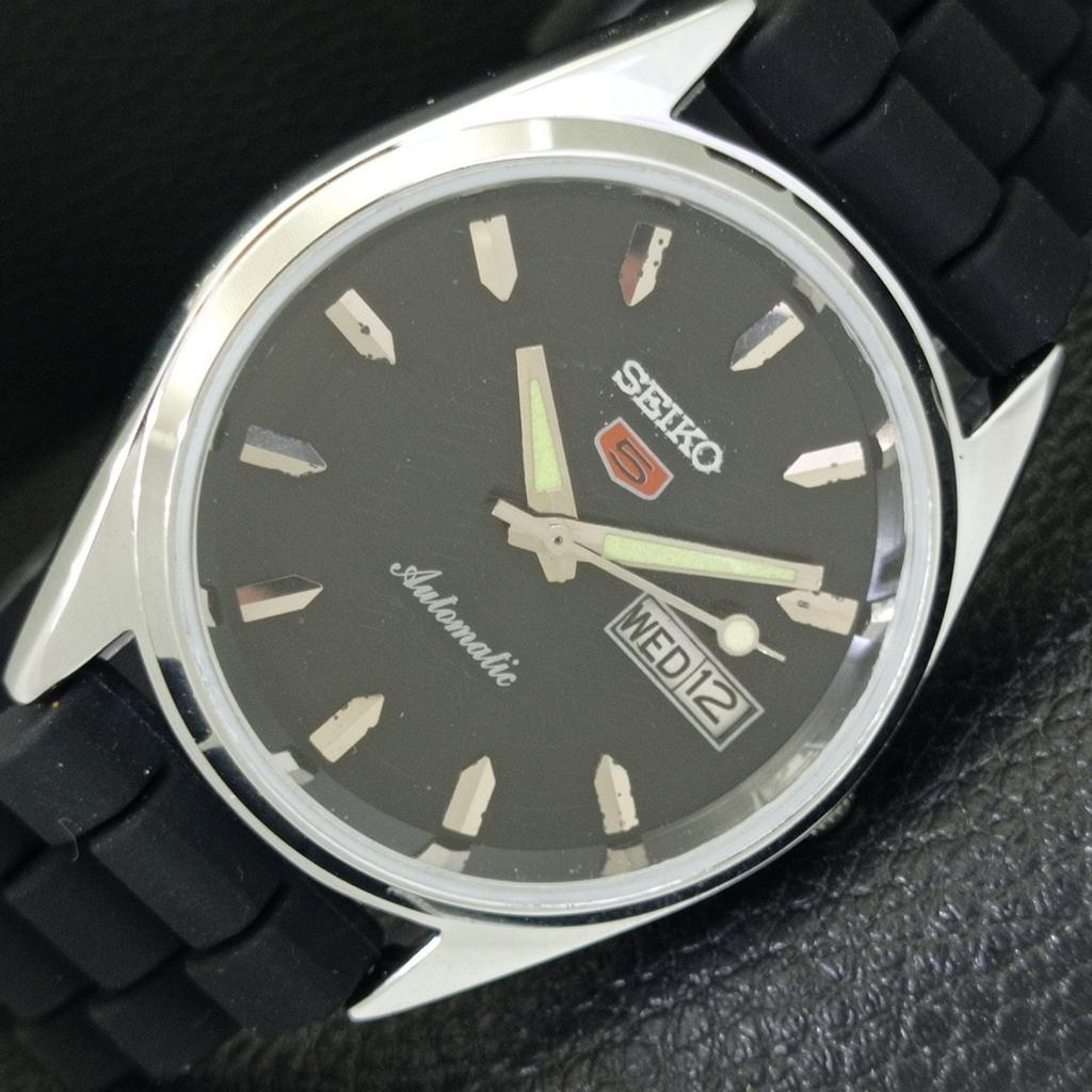 REFURBISHED SEIKO 5 AUTOMATIC 6309A JAPAN MENS VINTAGE BLACK WATCH a701730-5 R206c-a701730