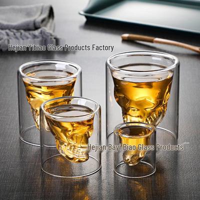 Personalisierter doppelwandiger transparenter Kristallschädel Whisky-Kelch