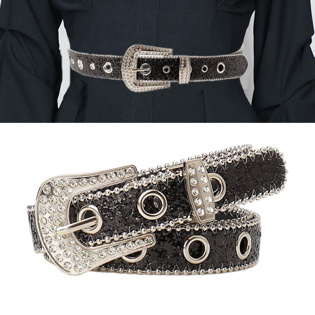 Punk Waist Belly Chain Belt for Women Men for Street Dance Prom Hip Hop Rock Music PU Belt Jean Stunning Buckle