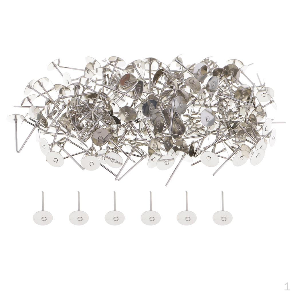 100 пар круглых базовых штифтов для серег-гвоздиков с плоской головкой для поделок Можно приклеивать бусины 8mm