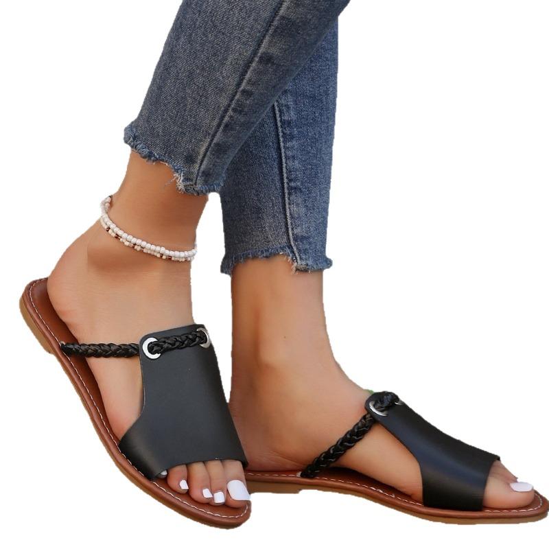 Women's Plus Size New Summer Flat Open Toe Woven European American Casual Outdoor Slide Sandals