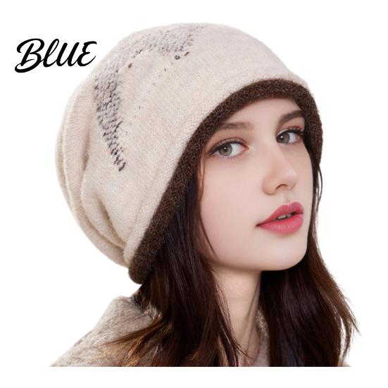 Soft Polyester Warm Knit Cap Hat Retro Winter Slouchy Hat Women Jacquard Star Rolled Autumn