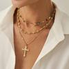SHIXIN 3Pcs/Set Vintage Jesus Cross Pendant Necklace for Women Elegant Multilayer Colorful Crystal Chain Choker Jewelry Gift New
