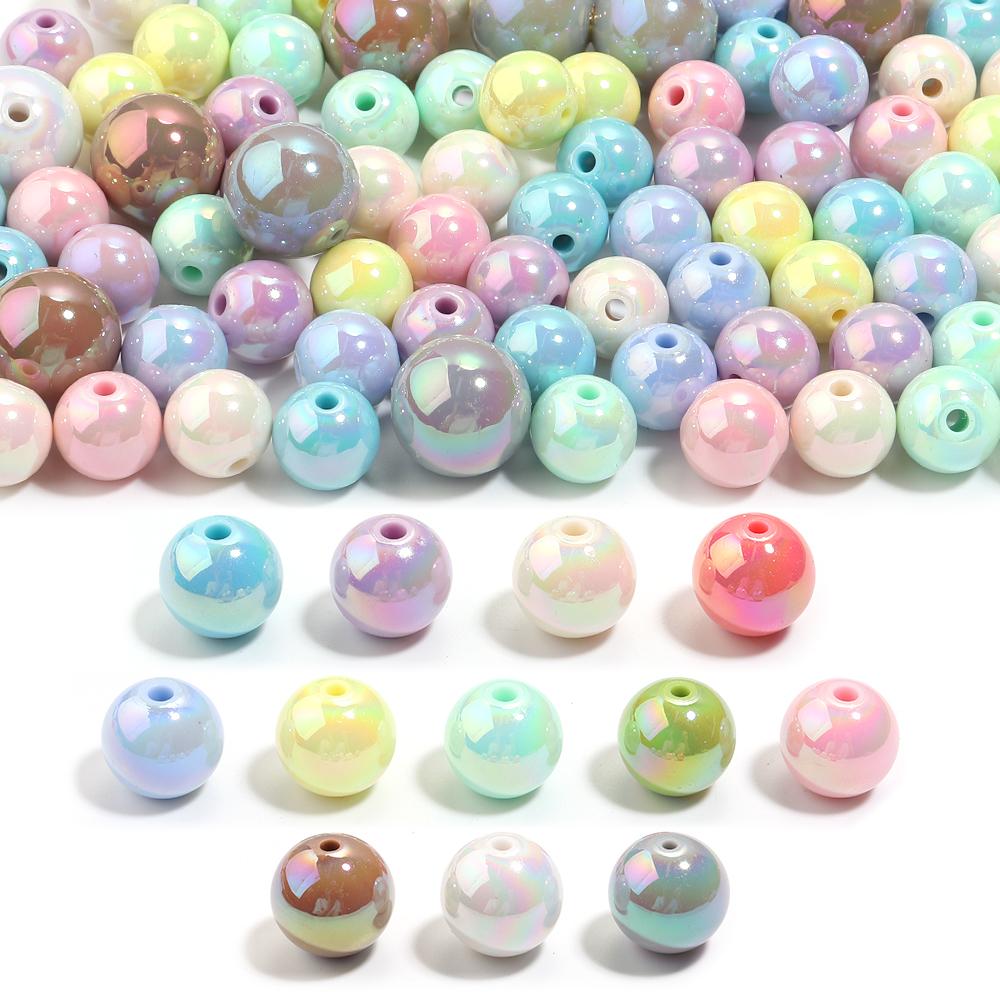 20-200pcs/lot 6-16mm Plated UV Colored Acrylic Ball Beads Loose Spacer Round Bead For DIY Phone Chain Bracelet Jewelry Accessory