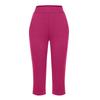 Women Elastic High Waist 3/4 Pant Casual Fit Wide Capris Leg Pants Trousers With Pockets