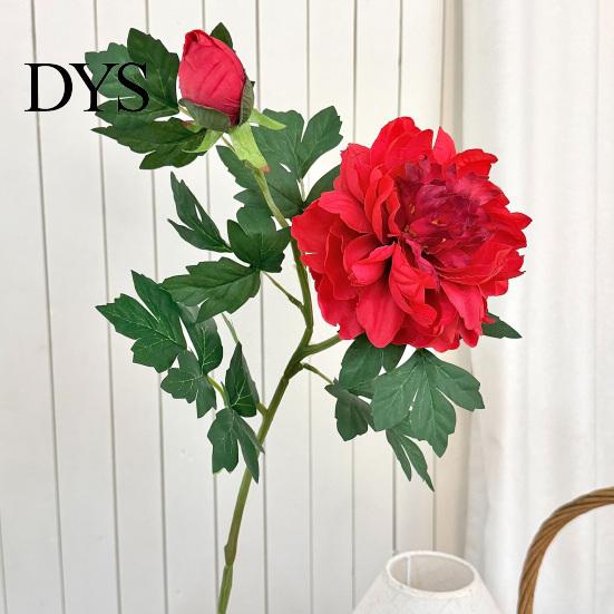 Elegant Home Floral Accents Artificial Peony Flower, Realistic 2 Heads Faux with 1 Bud, 29.9" Fake Silk Flower Arrangement Bouquet Stem for