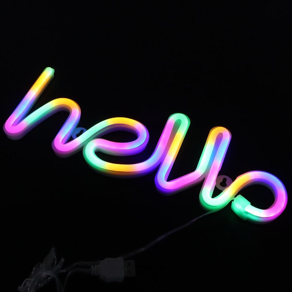 Decorative Night Light 5V LED Neon Sign Light 1W USB or Battery Powered Neon Light Hello Letters LED Neon Light Store
