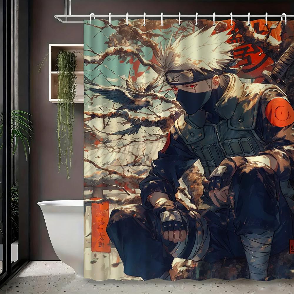 2D Flat Naruto Anime Kakashi Hatake Winter Tree Crow Print Waterproof Shower Curtain for Bathroom Decor