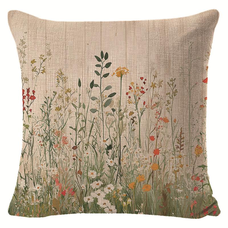Spring Small Fresh Floral Linen Pillow Cover Modern Simple Living Room Sofa Pillow Cushion Cover