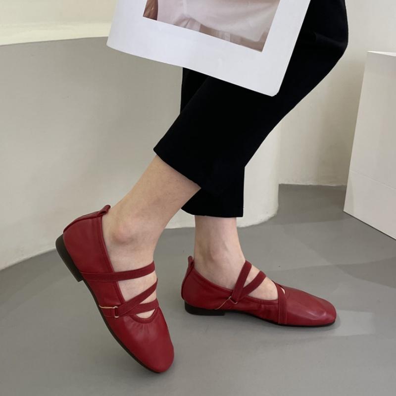 Fashion French Retro Elegant Women Flat Shoes 2025 Mary Jane New Round Toe Temperament Ballet Shoes Cross Buckle Shallow Soft Sole Shoes