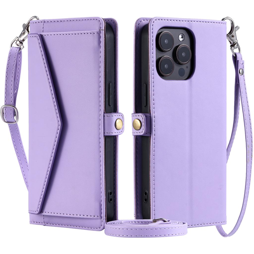 For iPhone 16 Pro Max Leather Case Wallet Stand Phone Cover with Straps