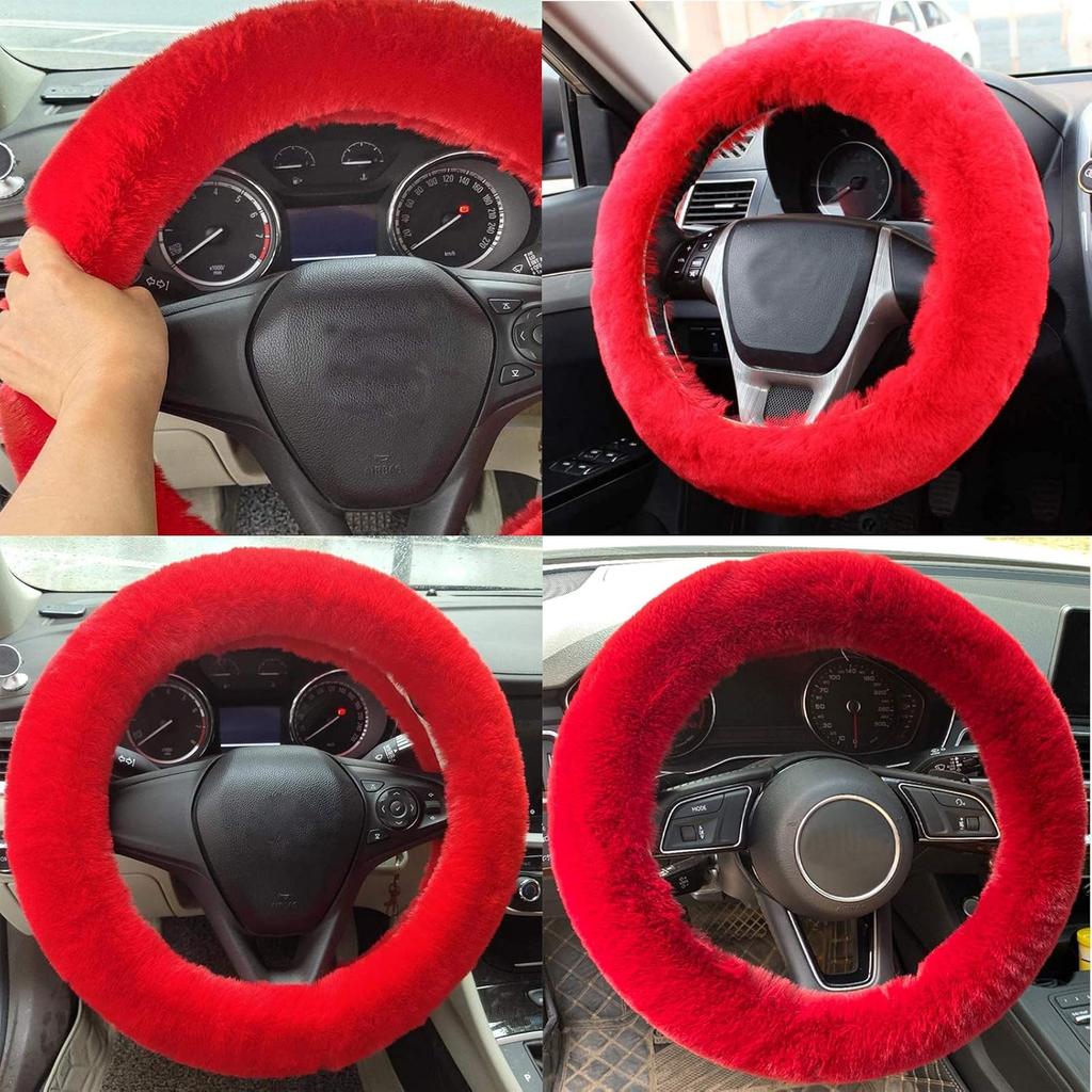 Fluffy Steering Wheel Cover For Women Fuzzy Steering Wheel Cover Winter Warm Faux Wool Plush Car Wheel Cover Furry Steering Wheel Protector Universal