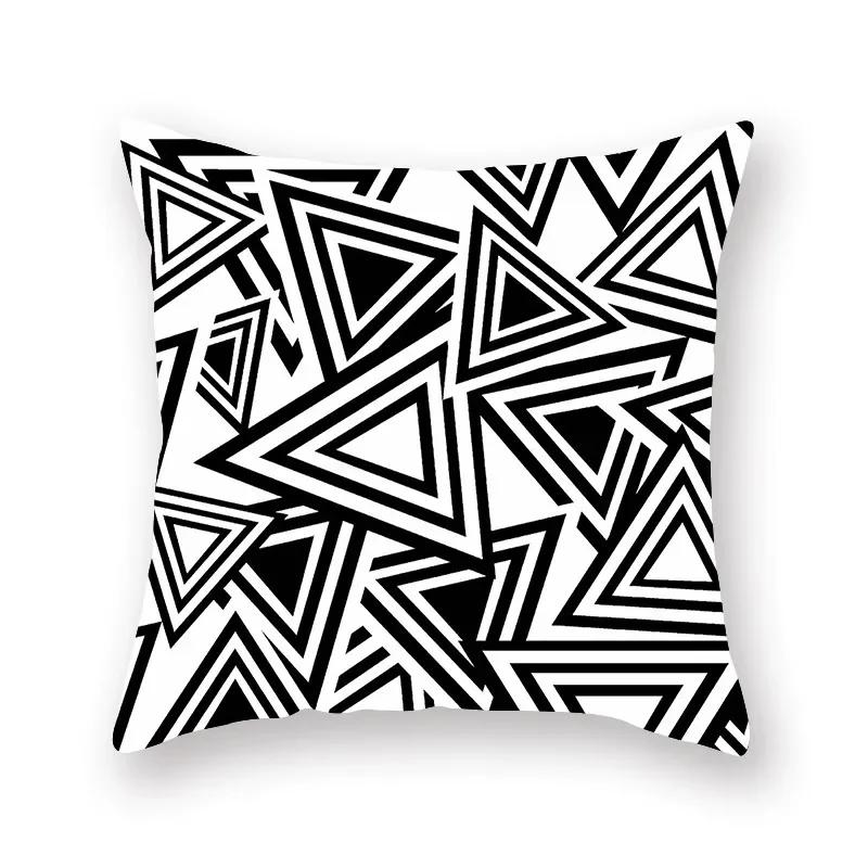 Black White Geometric Pattern Cushion Cover Polyester Sofa  Upholstery Pillowcase Home Decor