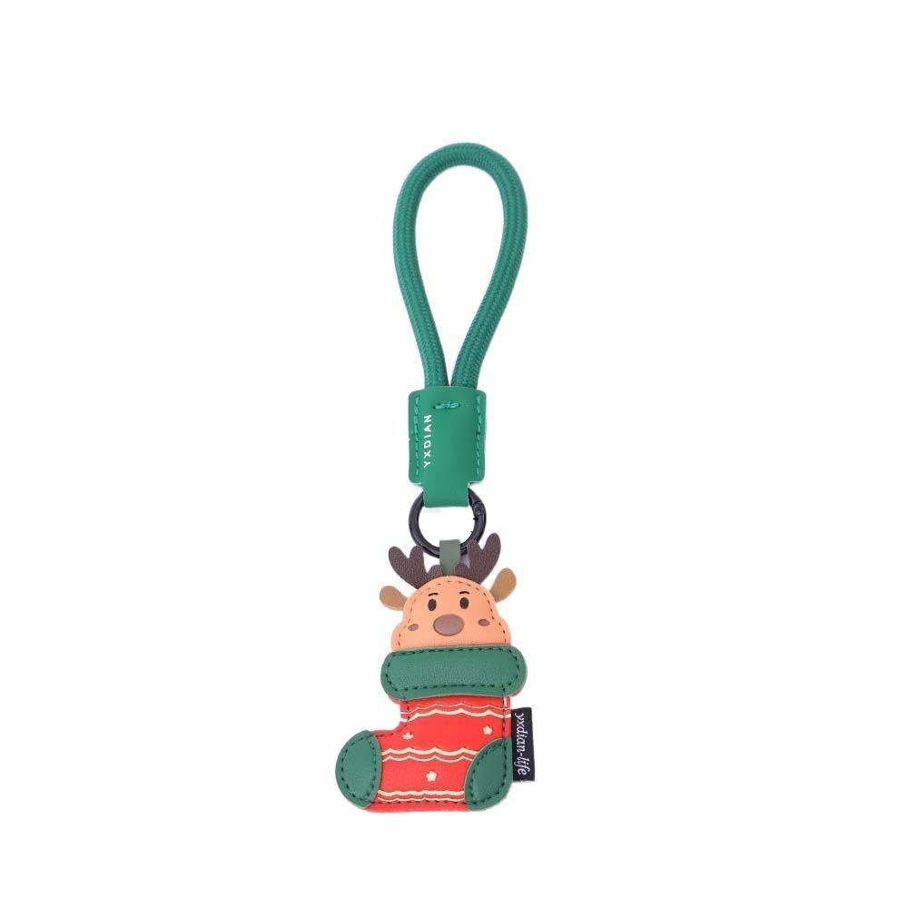Waterproof Santa Claus Keychain Sewn Leather Elk Pendant Small Gift Christmas Key Ring  Women