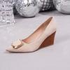 Women's Spring Suede Wedge Heels: French Style, Low-Cut, Metal Buckle, Professional Look