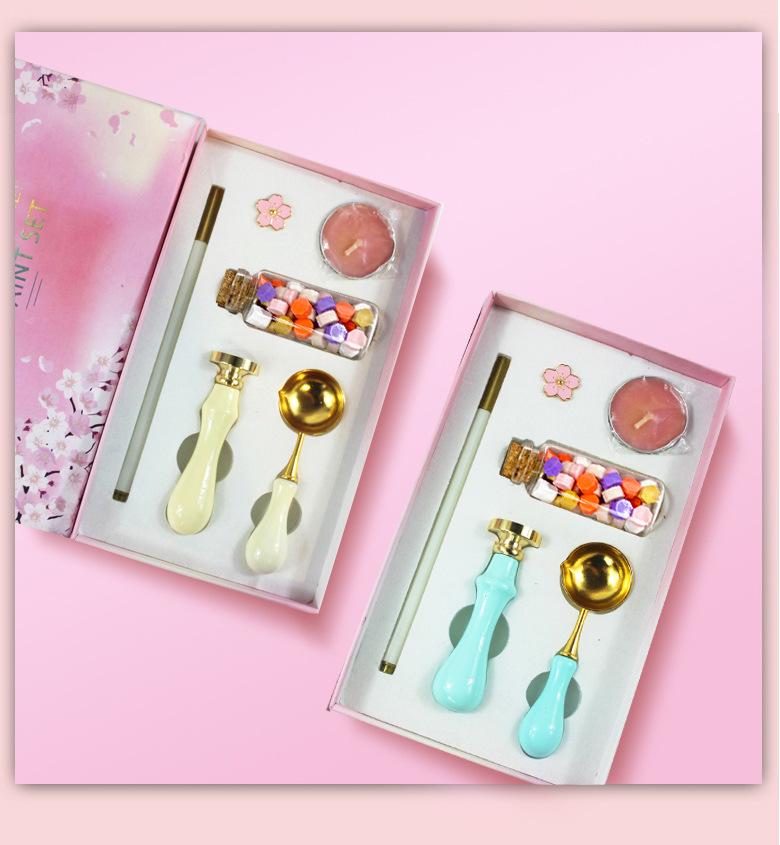 Cherry Blossom Wax Seal Stamp Gift Set: Copper Head, Mixed Color Wax, Spoon & 6-Piece Kit