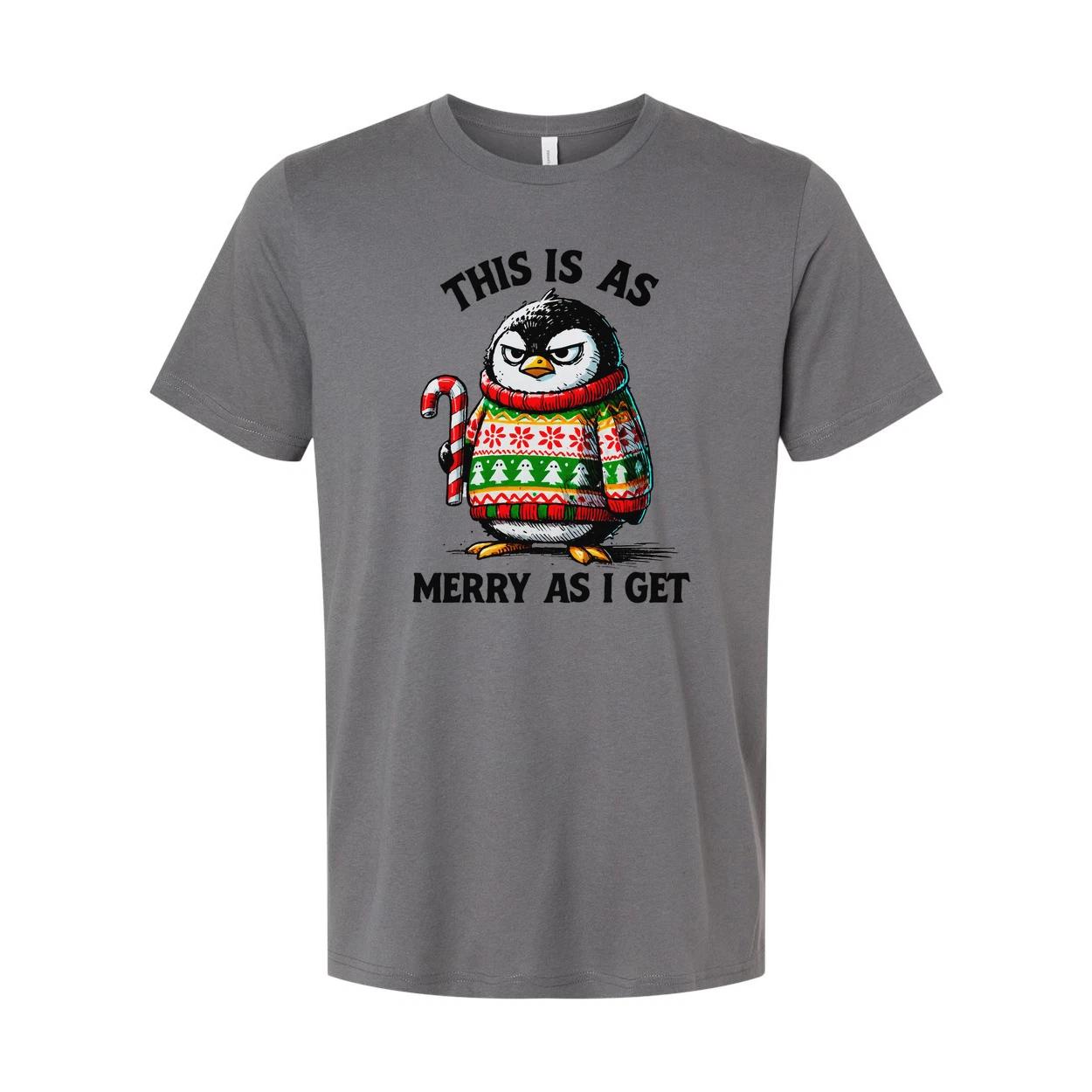 Unisex Christmas T Shirt Featuring A Grumpy Penguin In A Festive Sweater With Th S