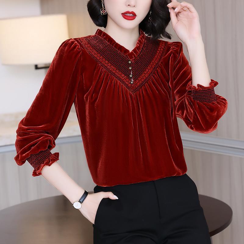 Golden Velvet Retro Women's Top - Autumn/Winter 2025