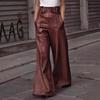 High Waist PU Leather Flare Pants with Waist-cinching & Pockets - 2025 Fashion