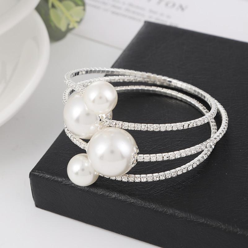 Jewelry Fashion Multi-layer Pearl Diamond Winding Spiral Bracelet Bridal Pearl Bracelet