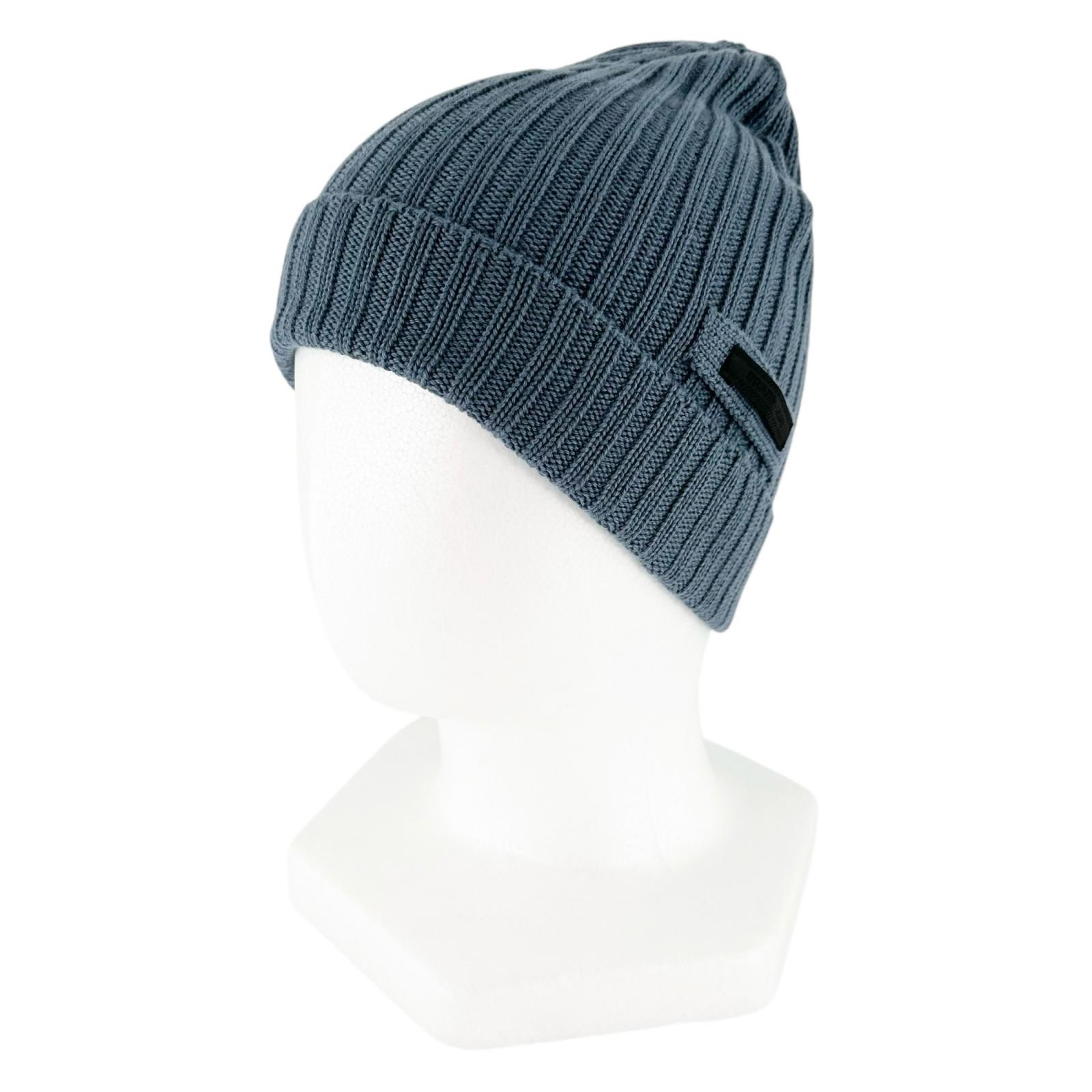 Excellent PRADA Knit cap Logo tag ribbed knit hat blue wool mens M UMD188 Used