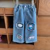 Korean Style Girls' Fashion Print Jeans - Spring/Autumn Edition, Casual & Versatile