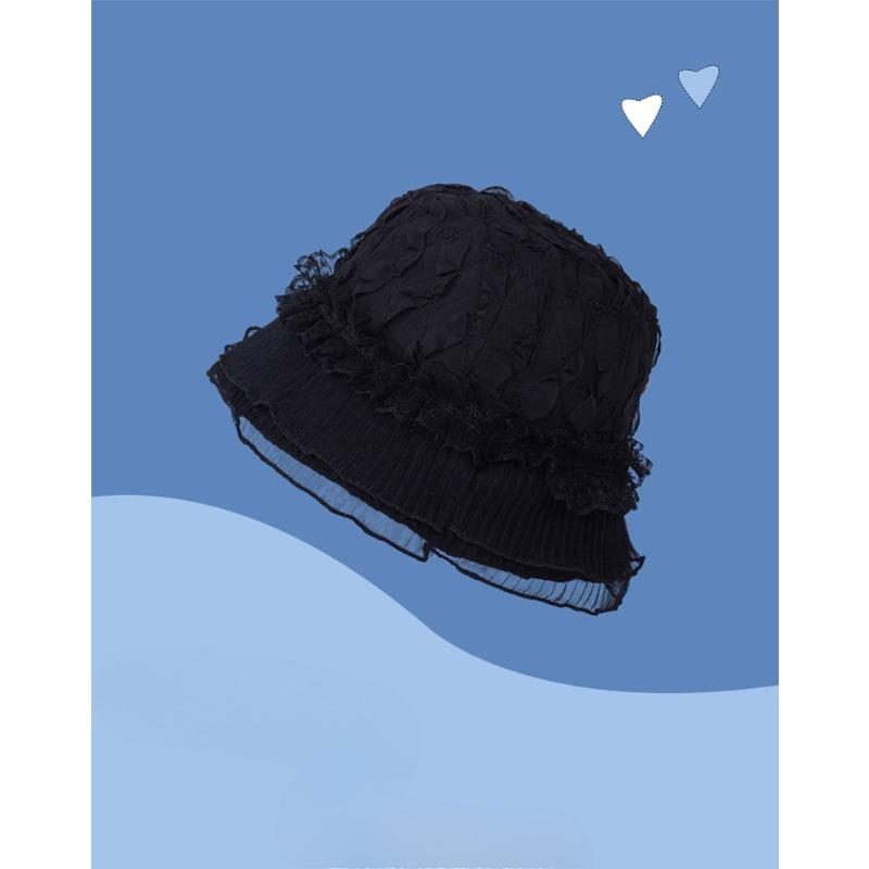 Summer Fisherman Hat Fresh Ruffle Leaf-Lying Hollow Fisherman Hat Beach Sunscreen Hood Girl Trendy