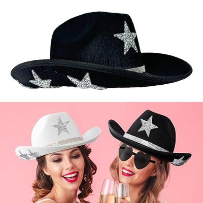Shining Crystal Star Hat for Women Men Music Festival Hat with Five Pointed Star Pattern for Adult Stage Performances