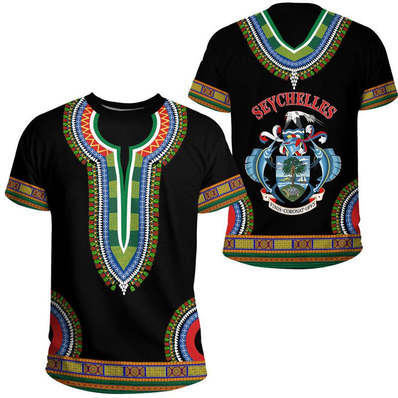 

African Seychelles T Shirt For Men Summer 3D Printed Coat Of Arms T-shirt Tops Round Neck Tees Sports Fitness Short Sleeves XXL