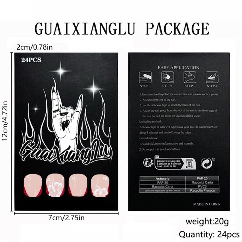 24 stuks Bloemen Plaknagels Amandelvorm Franse Tip Kunstnagel Glanzende Acrylnagel Plaknagel voor Festival en Dagelijks Gebruik