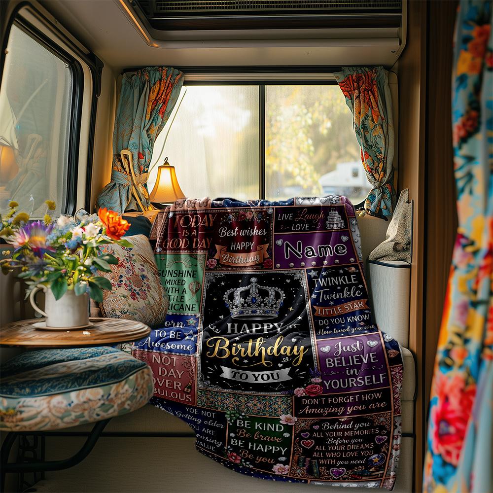 Birthday Wishes And Inspirational Quotes Collage Blanket Personalized Name Soft Comfortable Stylish Blanket Car Blanket Perfect For Travel Camping