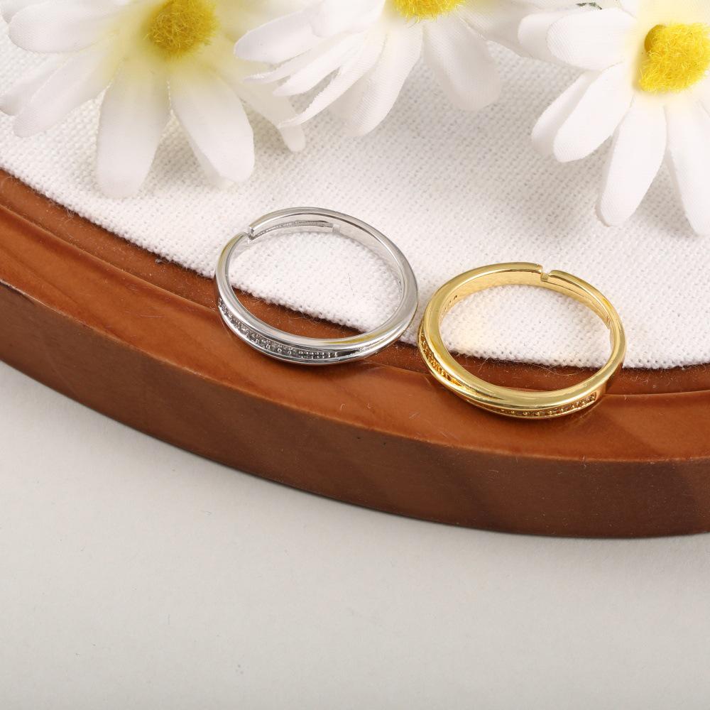 18k Gold-Plated Adjustable Ring with Diamond Micro-Pave Design