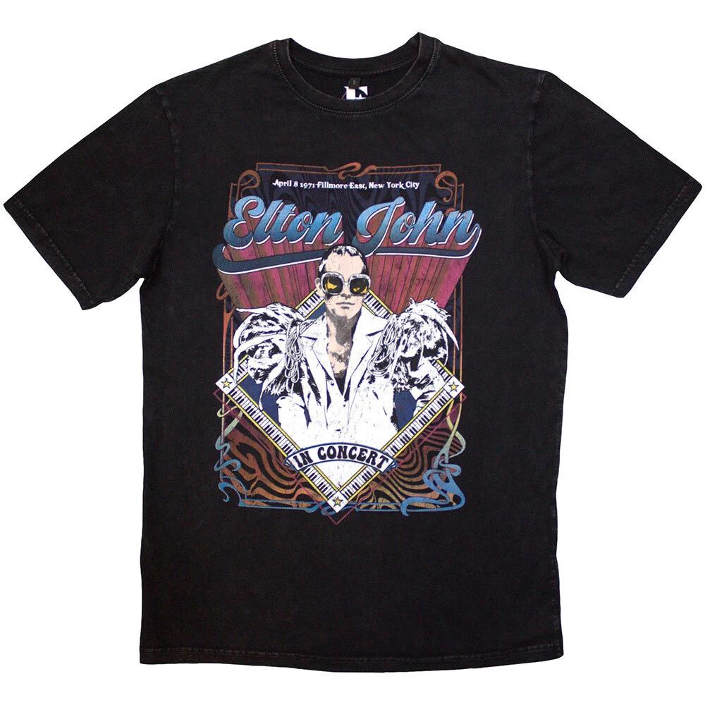 Elton John Unisex Stone Wash T-Shirt: Psych Vintage (Small) XL