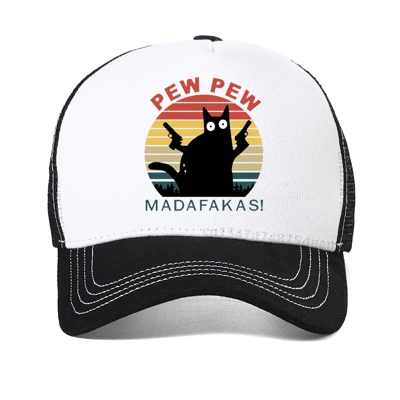 Pew Pew Madafakas Hut Herren Neuheit Lustige Katze Baseballkappe Vintage Sommer cool Netz Atmungsaktiv Trucker Cap