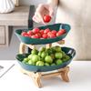 Nordic Creative Durable Plastic Fruit Plate With Wooden And Iron Stand Two Tier Three Tier Fruit Bowl For Living Room Modern Design