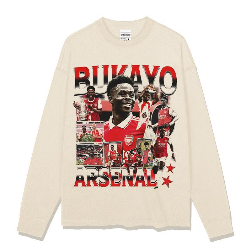 Hooded Sweater Abukayosak T-Shirt Heavy Vintage Bukayo Crew Neck Saka Print Short Sleeve
