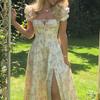 Women's Printed French Floral Backless Slim-fitting Suspender Split-ended Dress