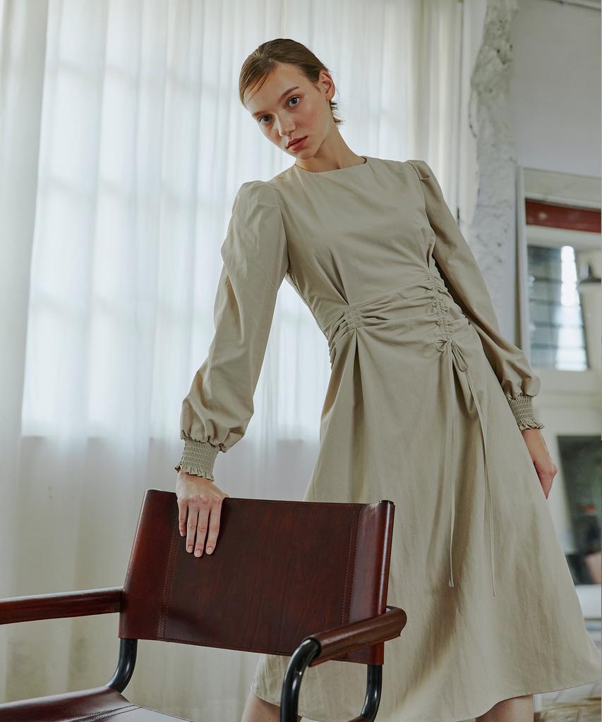 ETMON Pintuck String Smock Dress Beige