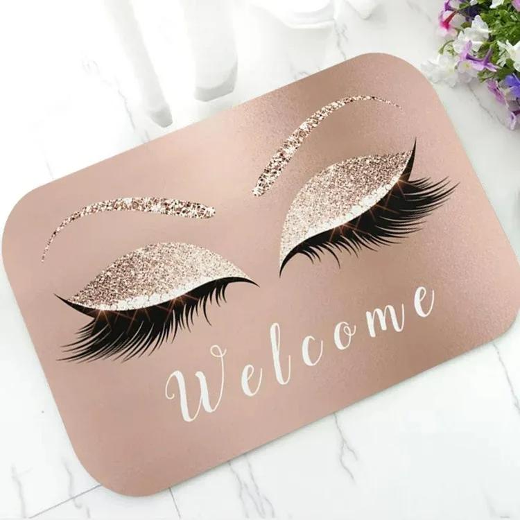 Fashion Rose Gold EyeLash Welcome Mat Bedroom Hallway Entrance Floor Mats Carpet for Living Room Soft Anti-slip Area Floor Rugs